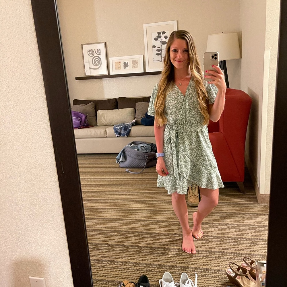 Green floral shirt dress
